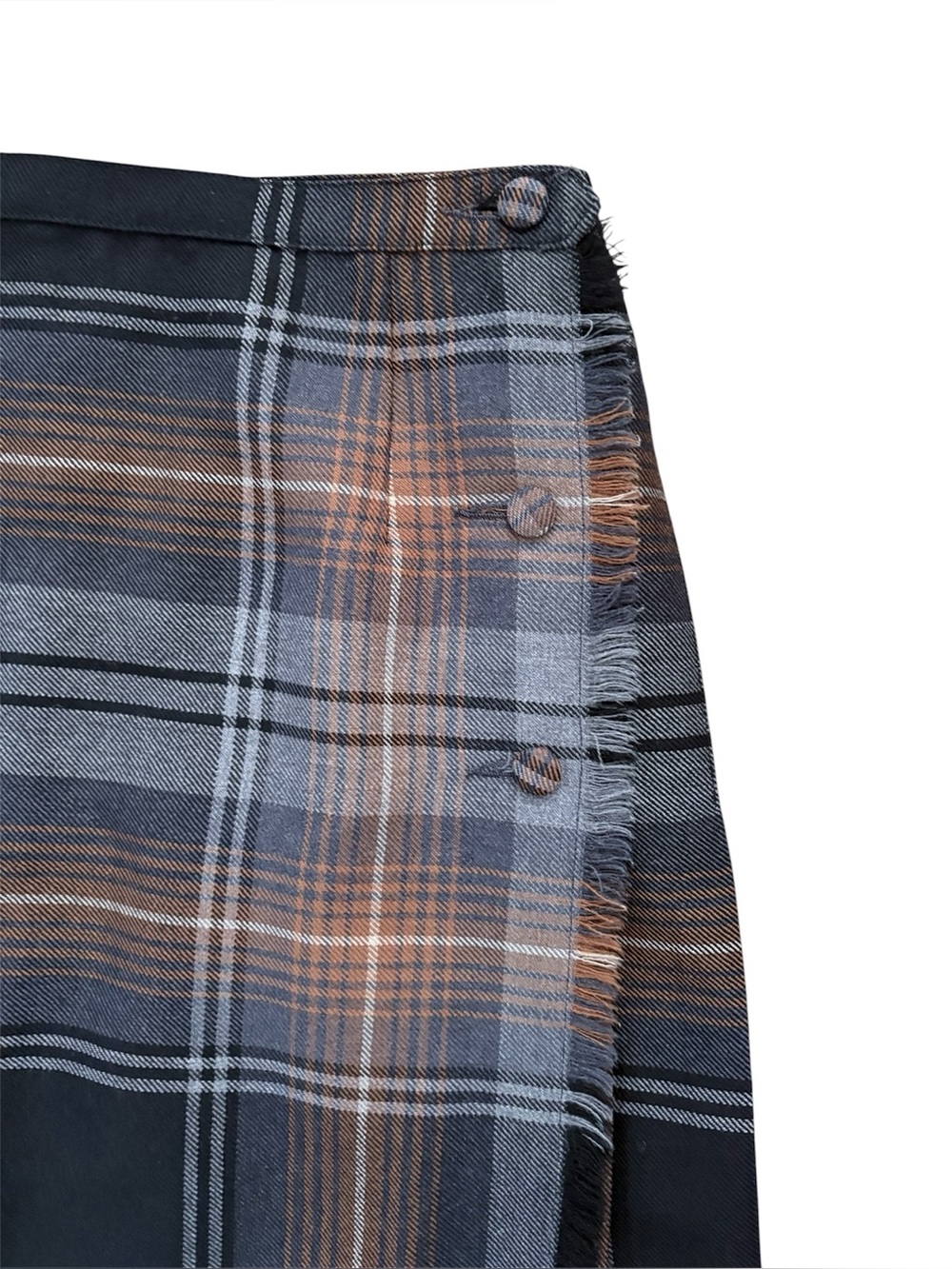 Vintage Tartan Plaid Wool Wrap Midi Kilt Skirt Canada Button Neutral Fits Size 6 - Picture 2 of 14